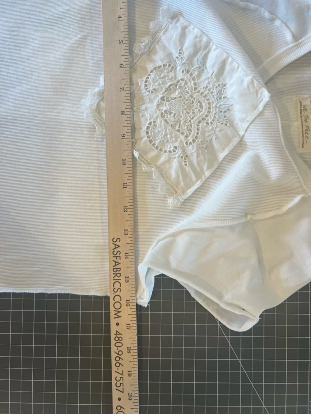 We The Free Cream Short Sleeve Tee with Lace Diamond Appliqué - Picture 7 of 8